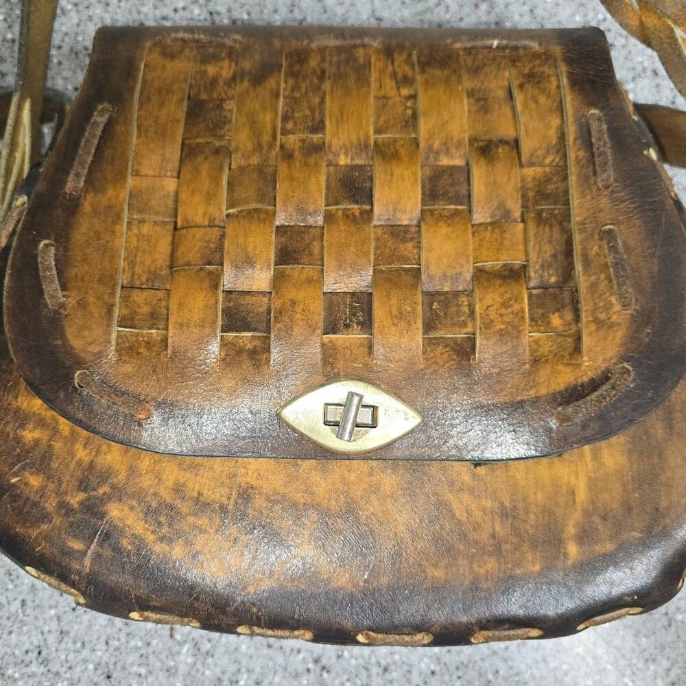 Vintage Leather Shoulder woven bag - Picture 2 of 4